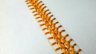 Hand Embroidery  mirrored half stitch border line embroidery tutorial  79 [upl. by Saihtam572]