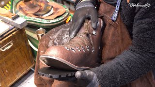 Process of Making Hiking Boots by Professional Mountaineer Korean Shoemaker [upl. by Araihc114]