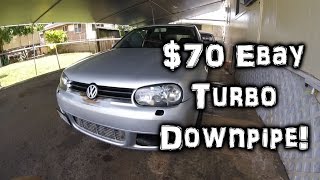 70 Ebay Turbo Downpipe Install [upl. by Haniraz829]