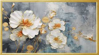 Golden Framed Floral Art  Silent Screensaver for decorative  Flower Painting  Your TVs [upl. by Sarita]