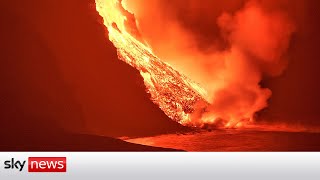 RAW VIDEO Lava from La Palma volcano enters Atlantic Ocean [upl. by Ciryl287]