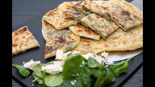 Moroccan Flat Bread With Spinach And Cheese  Msemen Flaky Pastry [upl. by Morven]