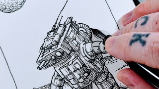 How To Draw A Droid  Drawing From Imagination  Scifi Pen amp Ink Tutorial [upl. by Saul952]