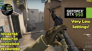 GTX 950  CSGO  1080p 900p 720p amp 1024x768  Very Low Settings [upl. by Eidnam]