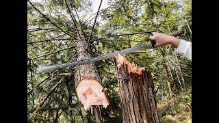 This katana can actually chop down a thick tree trunk of 50cm in diameter with a single swing [upl. by Afas907]