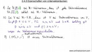 Eigenschaften von Untervektorräume  Mathematik Video Übung [upl. by Puklich]