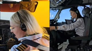 Airplanes Taking Off And Landing Cockpit View  Female Pilot  Airbus Boeing ATR [upl. by Cesya563]