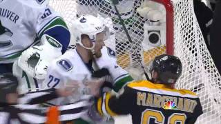 Brad Marchand makes Daniel Sedin nod his head to the rhythem of his fist [upl. by Noffets619]