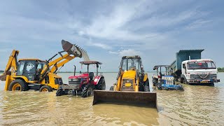 Washing My Tractors and Vehicles in Dam  JCB 3DX  Tata Truck  Mahindra Arjun 605  Swaraj 744 [upl. by Joe204]