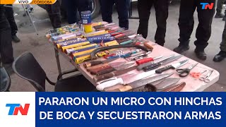 CÓRDOBA I Gendarmería detuvo un micro con hinchas de Boca y secuestró armas blancas y drogas [upl. by Weider]