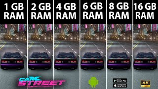 CarX Street RAM Comparison  1GB VS 2GB VS 4GB VS 6GB VS 8GB VS 16GB Android 4K 60 FPS [upl. by Atenaz]