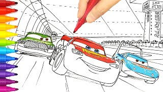 CARS Racing Scene with Lightning McQueen Chick Hicks and King  Drawing Coloring Pages  Tim Tim TV [upl. by Eiralav204]