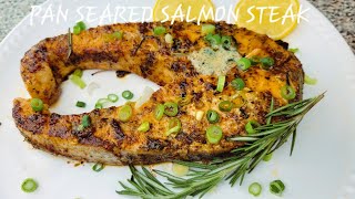 THIS PAN SEARED SALMON STEAK WITH GARLIC HERB BUTTER DINNER WILL SAVE YOUR LIFE salmonsalmonsteak [upl. by Hoeg]