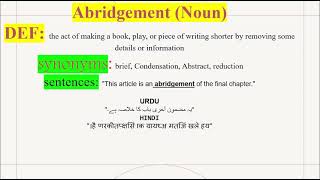 Abridgement Meaning In English UrduHindi vocabulary english [upl. by Eyr]