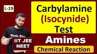 L19 Carbylamine Reaction Isocynide Test  Amine Chemical Reaction  JEE NEET  By A Arora [upl. by Arytas]