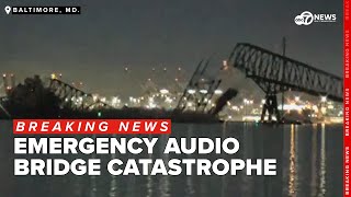 EMERGENCY AUDIO Call of ship striking bridge that collapses construction crews fall into water [upl. by Boehike]