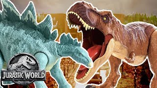 Dinosaur Battles TRex VS Stegosaurus  Jurassic World  Mattel Action [upl. by Tihom654]