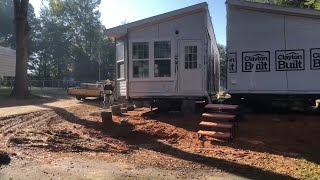 Double wide mobile home setting and leveling [upl. by Sitnerp52]