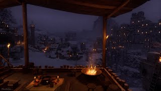 Fantasy Medieval Winter Night Ambience  Blizzard Crackling Fire Owl Calming Nature Sounds [upl. by Shama]