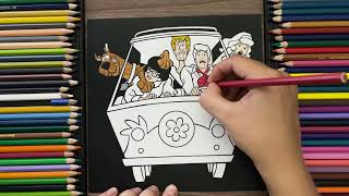 🐾🔍 ScoobyDoo Gangs Mystery Machine Speed Coloring the Iconic Team on a Black Background 🎨🚐 [upl. by Congdon362]