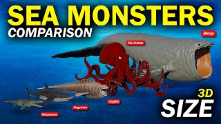 SEA MONSTERS 3D Size Comparison  BLOOP vs MEGALODON vs KRAKEN [upl. by Yrahcaz]