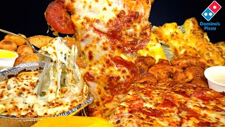 ASMR MUKBANG DOMINO’S EXTRA CHEESY PEPPERONI PIZZA CREAMY PASTA CHEESY BREAD  WITH CHEESE amp RANCH [upl. by Fatma]