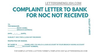 Complaint Letter To Bank for NOC Not Received  Bank Complaint Letter  Letters in English [upl. by Aisined]