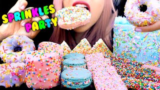 ASMR CONFETTI CAKE MARSHMALLOWS DONUTS MACARONS No Talking 먹방 [upl. by Akemed]