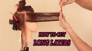 How to cut long layers haircut easy tutorial step by step for beginners cutting long hair layers [upl. by Saddler303]