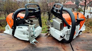 Stihl MS 500i W i 21 amp MS 500i i 20  muffler mod tests [upl. by Llewsor]