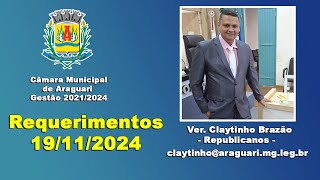 Requerimentos Vereador Claytinho Brazão 19112024 [upl. by Akialam]