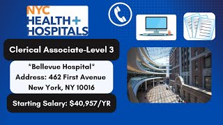 Onsite Manhattan Job  Clerical Associate Level 3  Bellevue Hospital  Full Time Day Shift [upl. by Llemert]