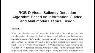 RGB D Visual Saliency Detection Algorithm Based on Information Guided and Multimodal Feature Fusion [upl. by Glenn387]