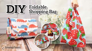 DIY Foldable Shopping Bag  How to make Reusable Grocery Bag sewingtimes [upl. by Salba]