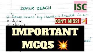 ISC  DOVER BEACH MATTHEW ARNOLD IMPORTANT MCQS QUICK REVISION [upl. by Enirhtac]