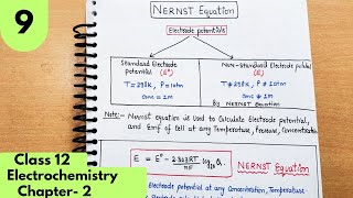 Nernst equation for Electrode potential and EMF of cell Electrochemistry class12 chapter2 cbse [upl. by Erodasi]