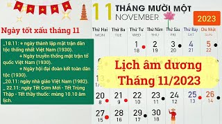 Lịch tháng 112023  Lịch âm hôm nay 2023  Lịch vạn niên 2023 [upl. by Laurella]