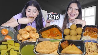 Tiffin Switch Up Challenge  Golgappa Rajma Chawal Aloo ki Sabji Puri Dhokla Pakoda Besan Laddu [upl. by Sadick]