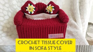 crochet tissue box cover in sofa style by IrrBibs Corner [upl. by Ytima]