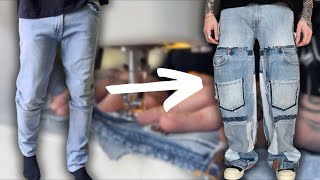 Upcycling Skinny Jeans Into Distressed Patchwork Denim  Easy DIY Sewing [upl. by Kram]