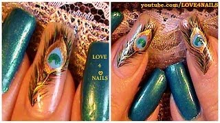 Como Pintar Plumas de Pavo Real en sus Uñas ♥ Tutorial [upl. by Sivra]