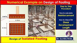 Design of Isolated Footing solved problem Reinforcement detail check for shear development length [upl. by Enniroc]