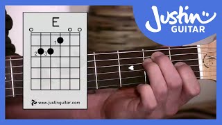 E Chord  Easy Third Guitar Chord  Beginner Guitar Lessons Stage 1  JustinGuitar BC113 [upl. by Lizette]