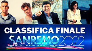 VINCITORE E CLASSIFICA FINALE SANREMO 2022 SORPRESE NELLE PRIME POSIZIONI [upl. by Cirda]