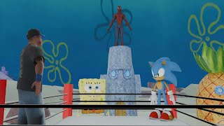 SpiderMan VS John Cena VS Sonic VS Spongebob Funny Battle [upl. by Eellek]