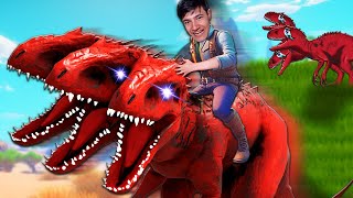 DOMEI A MÃƒE INDOMINUS REX DE TRÃŠS CABEÃ‡AS E SEUS FILHOTES ARK MEGA AVENTURAS 3 [upl. by Inobe58]