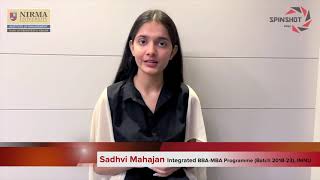 Sadhvi Mahajan Testimonial  Integrated BBA  MBA Programme  Institute of Management Nirma Univ [upl. by Chaim]