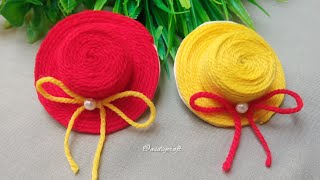 DIY Hat Making Using Bottle cap with Wool  How to Make Mini Cap  Woolen Hat  Handmade Craft [upl. by Kahl778]