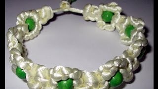 Hecho En Casa Pulsera Flor De Primavera En Macrame Y Abalorios  Silvana Cocina Y Manualidades [upl. by Ydnic]