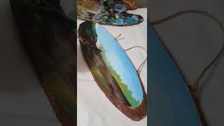 Painting wood slice art landscapepainting landscape painting artist shorts shortsfeed [upl. by Tterrab262]